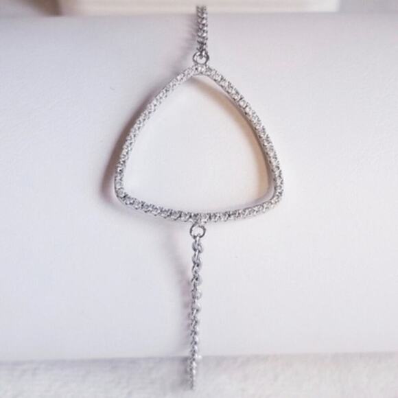 Sterling Silver Clear Cz Geometric Bracelet Chain Cubic Zirconia Modernist 925 - Picture 2 of 4